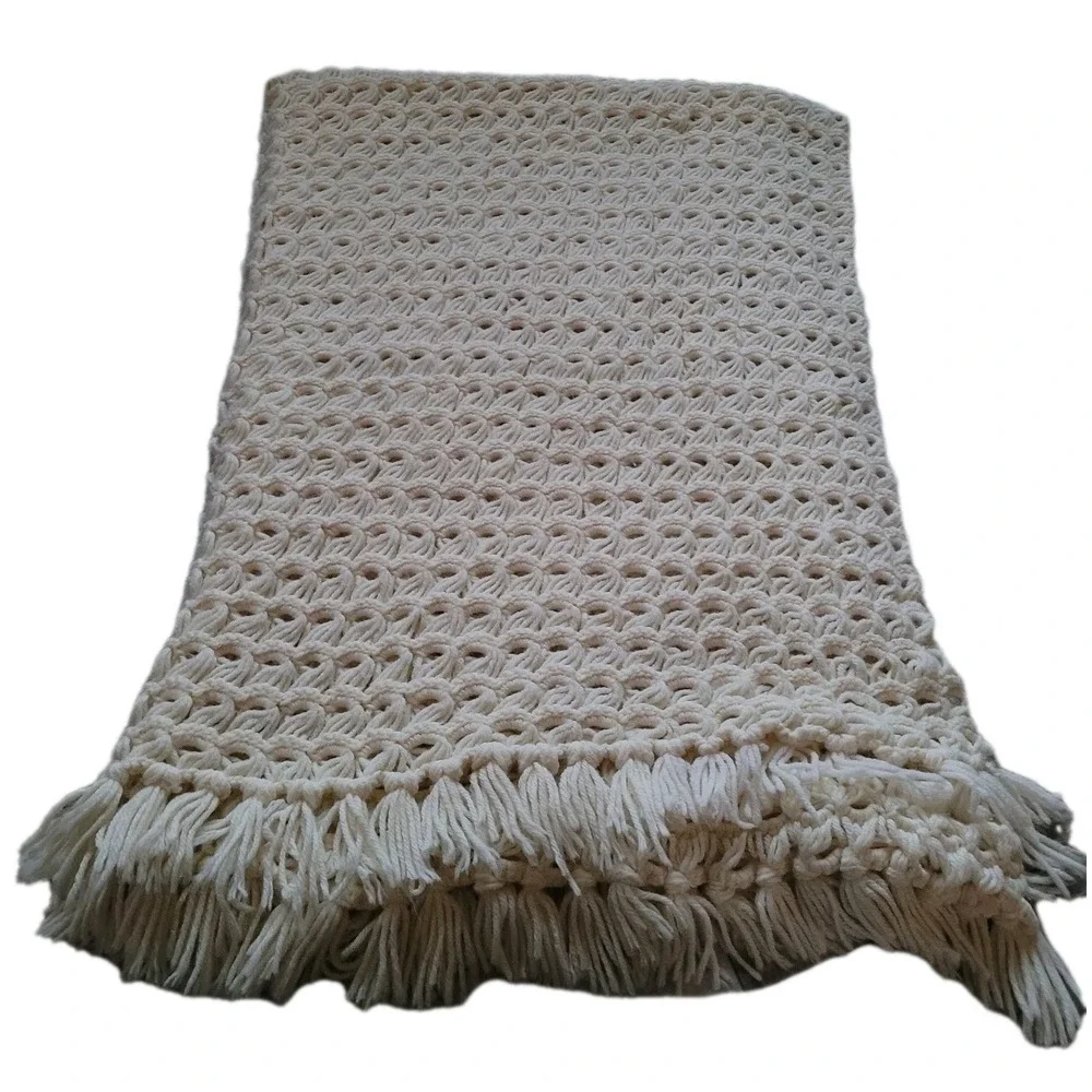 Handmade‎ Chunky Cable Crochet Blanket Off White Ivory Throw Large 39
